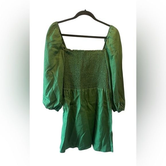Reformation Dress Greyson Shirred Linen Mini Dress Green XL $245 - Picture 9 of 13